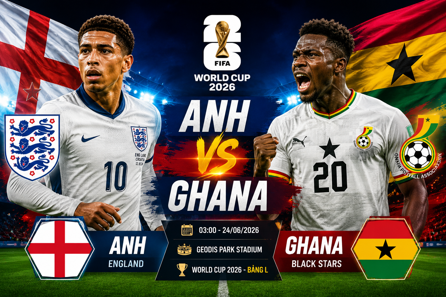 Dự đoán tỷ số Anh vs Ghana (3h ngày 24/6): Chuyên gia FUN88 nhận định Tam Sư tiếp tục thị uy sức mạnh 1 Thông tin trận đấu Anh vs Ghana